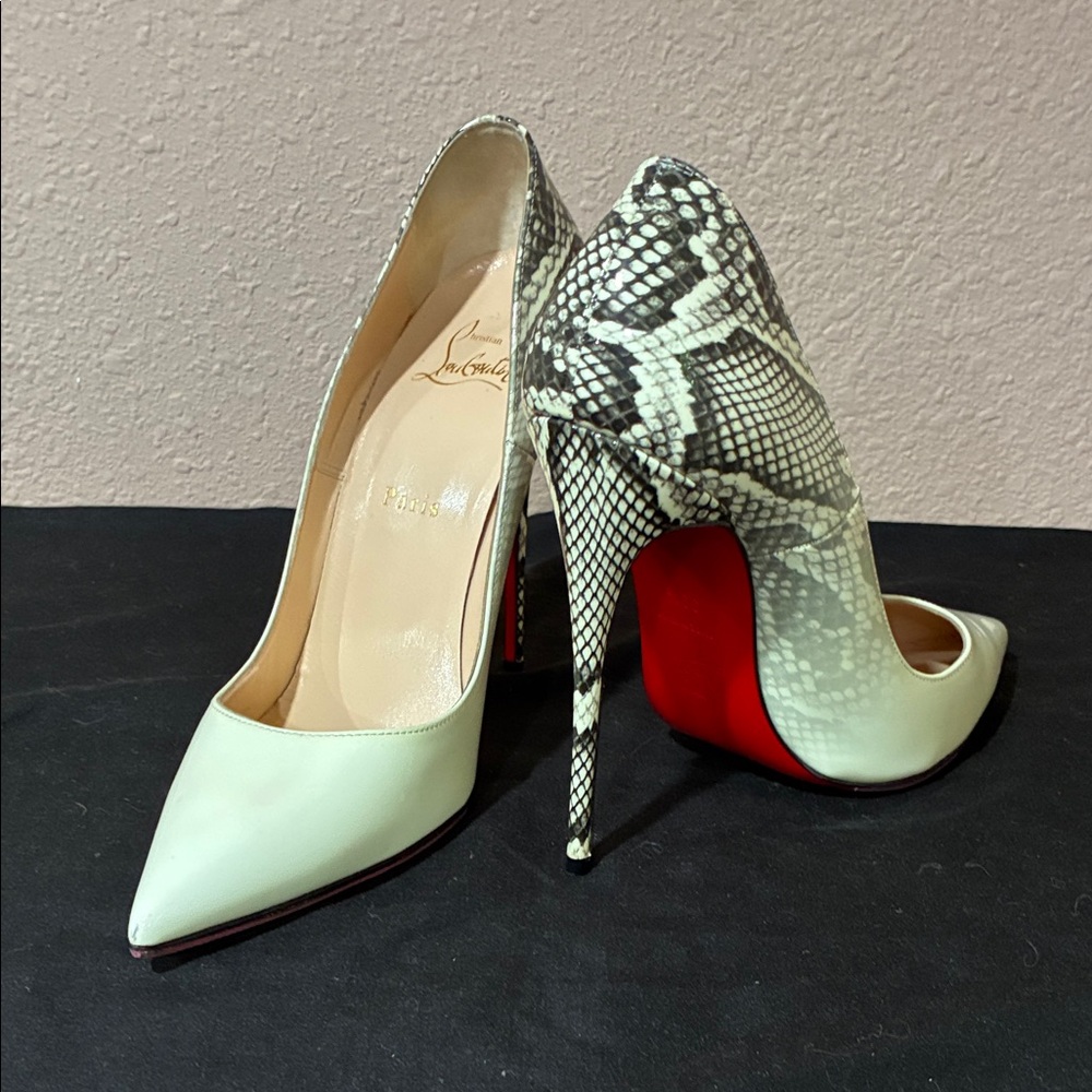 Christian Louboutin White and Black Snakeskin Heels
